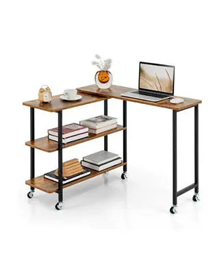 Free Returns 360° Rotating Sofa Side Table with 2-Tier Storage Shelves