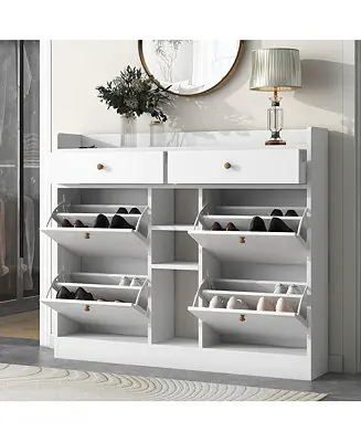 Markdown Modern Shoe Cabinet with Pull Down Drawers 19 Pair Storage