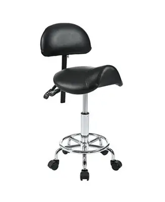 Special Offer Ergonomic Saddle Stool with Back & Foot Rest, Rolling Adjustable Swivel Chair