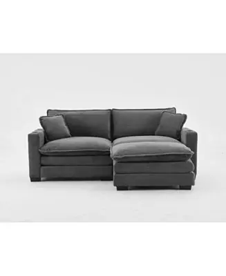 Streamdale L Shape Corduroy Sofa w/ USB, Cup Holder & Footstool - Gray Luxury
