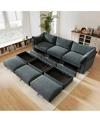 3-Seat Sofa w/ Ottomans & Storage - Chenille Gray Hot Picks