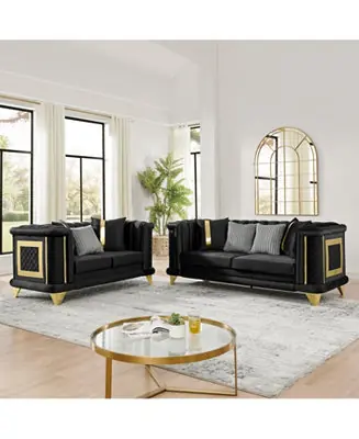 Same Day Shipping Streamdale Velvet Sofa Set: Gold Trim, Embroidered, Mid-Century Modern