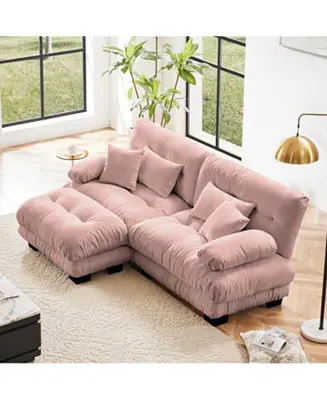 Affordable Cloud Couch Chenille 2 Seater Sofa with Pillows and Ottoman, Pink
