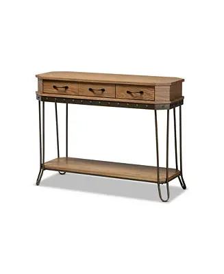 Direct From Manufacturer Kellyn Vintage 42.9" Rustic Industrial Finished Wood and Metal 3-Drawer Console Table
