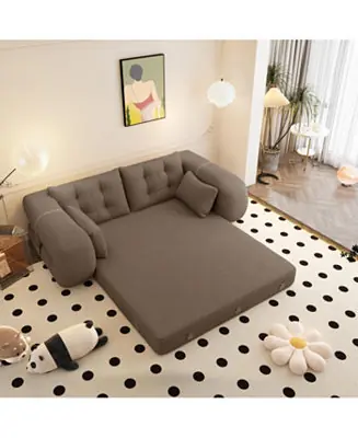 Special Discount Human Dog Bed, Lazy Sofa Couch, 78.7" Foldable Sofa Bed, 3-in-1 Teddy Fabric Foam Sleeper Sofa Bed, Brown