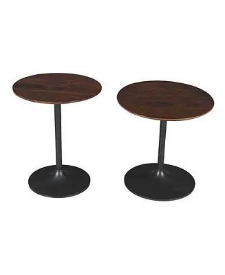 Remy Solid Wood and Iron Modern Pedestal Accent Tables (Set of 2) Special Offer