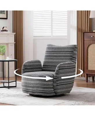 Exclusive Streamdale Modern Swivel Leisure Chair with Striped Armrest