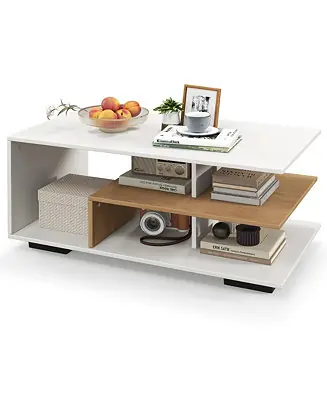 Holiday Sale 35.5" Engineered Wood 3-Tier Geometric Storage Rustic Coffee Table