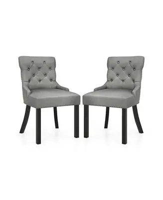 Factory Price Upholstered Dining Chairs Set of 2 Tufted Wingback Chairs with Rubber Wood Legs