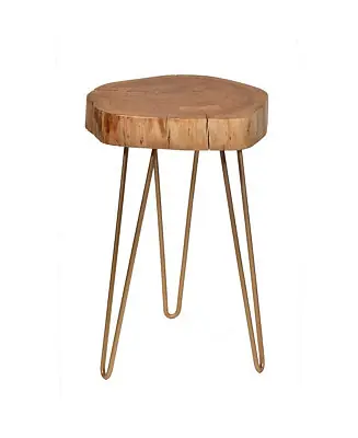 Iron and Solid Wood End Table – Round Accent Table with Industrial Charm and Durability Must Have