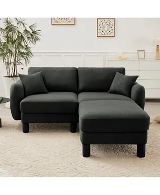 Boucle Loveseat Sofa with Ottoman & Shell Armrests Free Shipping