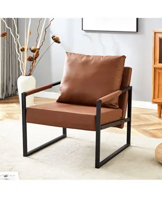 Classic Brown PU Leather & Metal Sofa Original