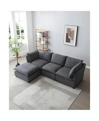 Instant Buy Streamdale Modern Linen Sectional Sofa with Convertible Ottoman - Grey