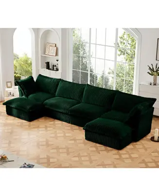 Slipcovered U Shape Sectional Sofa Green Corduroy Best Choice