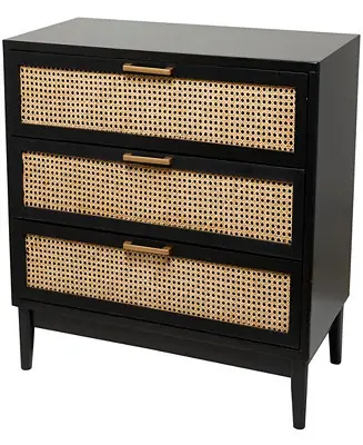 32" Wood 3 Drawer Cabinet with Cane Front Drawers and Gold-Tone Handles Trending
