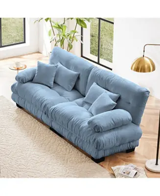 Cloud Couch 2 Seater Chenille Sofa with Pillows, Blue Money Back Guarantee