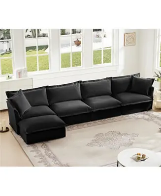Slipcovered L Shape Chenille Sectional Sofa Couch - Black Holiday Sale