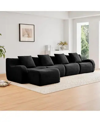 Streamdale L-Shaped 4-Seat Boneless Sofa, Teddy Fabric, No Assembly, Black Wholesale