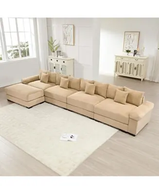 Sale Streamdale Camel 170" Oversized Cloud Modular L-Shape Sectional Couch with Ottoman