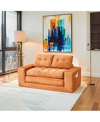 Orange Corduroy Loveseat Sofa Bed with Memory Foam - No Assembly, Convertible (Orange) Authentic