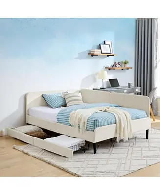 Free Shipping Upholstered Platform Bed Frame w/ 2 Drawers, Adjustable Velvet
