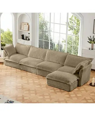 Authentic Slipcovered L-Shape Sectional Camel Corduroy
