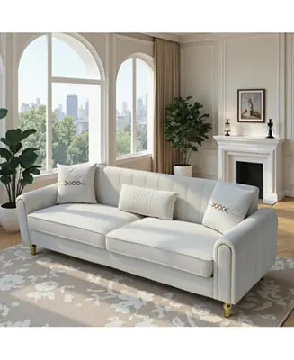 Modern Plush 3-Seater Sofa with Pillows & Metal Legs Best Seller