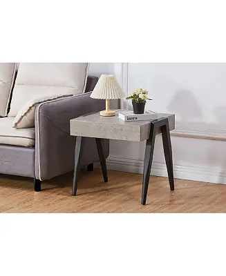 Camden Marble-Style Wood Side End Table, Nightstand, Sofa Table with Metal Legs for Living Room, Black/Gray Holiday Sale