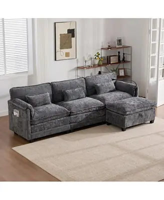 Best Seller Oversized Sectional Sofa Cloud Couch w/ Ottoman, USB & Phone Holder