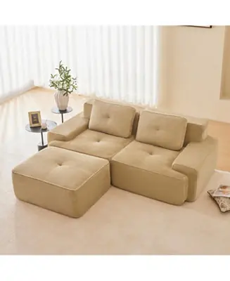 Streamdale Camel 82" Modern L-Shaped Corduroy Sectional Sofa with Ottoman Popular
