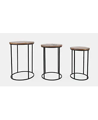 Clearance Warner Round Modern Rustic Solid Wood and Metal Nesting End Tables - Set of 3