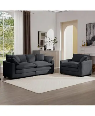 Grey Corduroy Sofa Set (Single & 3-Seater) Brand New