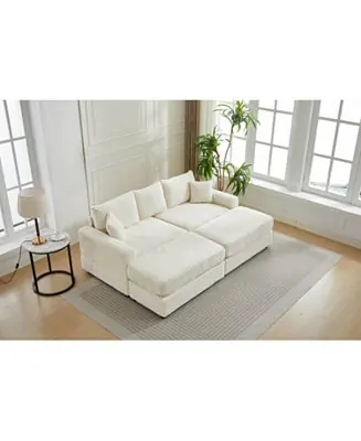 Shop Now Streamdale Modern Sectional Couch, 2 Pieces Corduroy Couch Cushion Covers, Soft Stretch Sofa Slipcovers with 2pcs Pillows