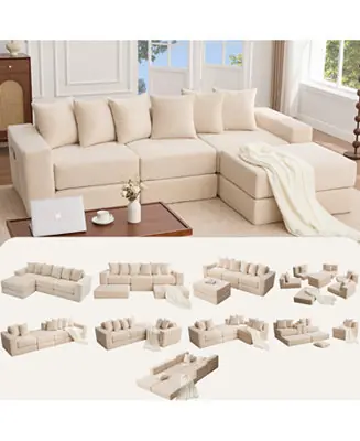 Convertible Corduroy Sectional Sofa with Pillows Latest