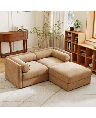 Secure Checkout Camel Chenille 2-Seater Sofa with Ottoman Storage