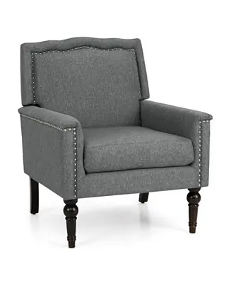 Mid-century Modern Armchair Linen Fabric Upholstered Accent Chair with Cushion-Grey Trusted Brand
