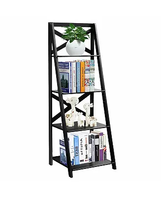 4-Tier Ladder Shelf Bookshelf Bookcase Storage Display Leaning Home Office Decor Trusted Brand