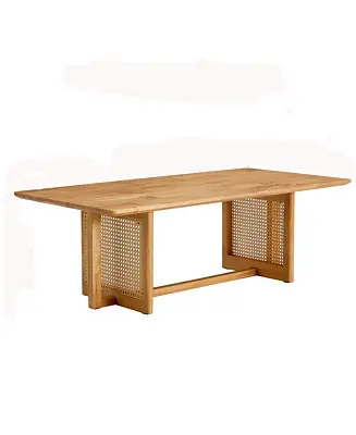 Sale 47.24" Rectangular Solid Wood Coffee Table with Imitation Rattan Design, for Living Room