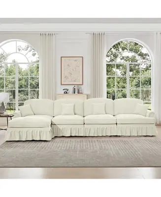 Chenille Sectional Sofa with Ottoman & Ruffles Flash Sale