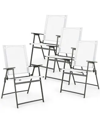 Reduced Price 4pcs Patio Folding Portable Dining Chairs Metal Frame Armrests Garden