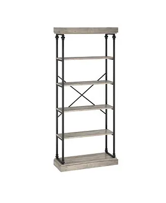Bookshelf Industrial Bookcase Wooden Storage Open Rack Shelf with Metal Frame Hassle-Free Returns