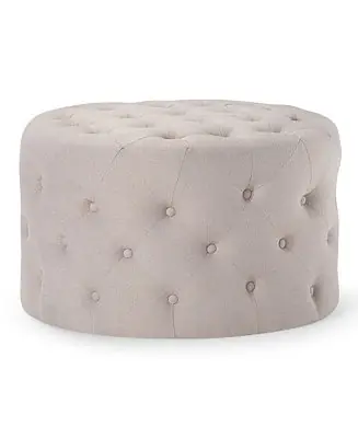 Final Sale Marcy Traditional Round Ottoman in Dove Fabric Upholstery