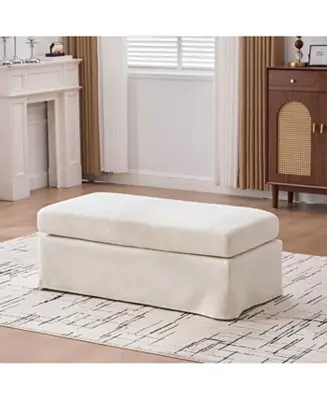 Streamdale Beige Chenille Ottoman with Black Metal Legs Wholesale