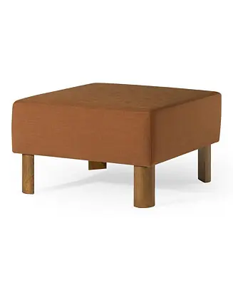 Lena Contemporary Upholstered Ottoman with Refined Brown Wood Finish High Quality