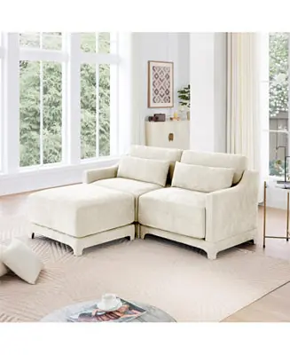 Chenille 2-Seater Sofa with Ottoman & Pillows - Beige Viral
