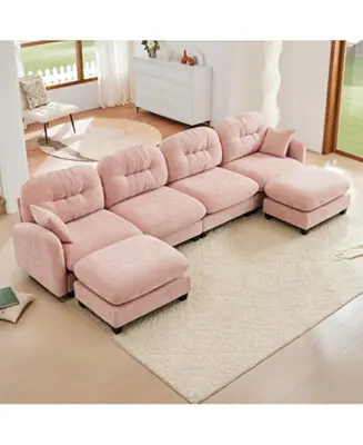 Last Chance Streamdale Modular U Shaped Couch with Ottoman, Soft Chenille Fabric, Pink