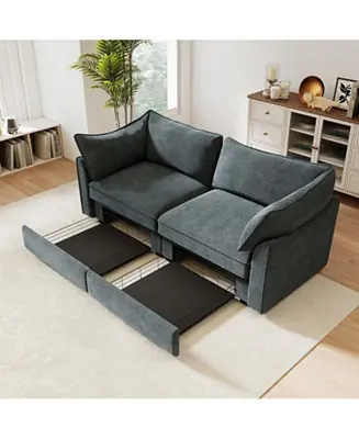 2-Seater Sofa w/ Pull-Out Storage, Crescent Arms, Chenille Gray Wholesale