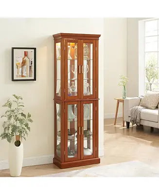 Exclusive Offer Transitional Display Cabinet with Adjustable Shelves Internal Lighting and Mirrored Back Panel