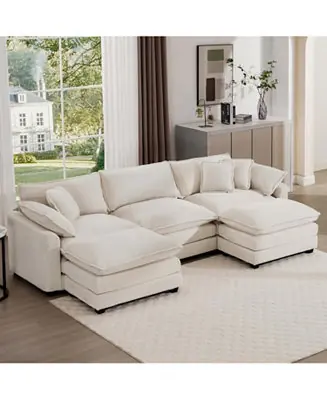 Corduroy Modular Sectional Sofa with Ottomans Luxury