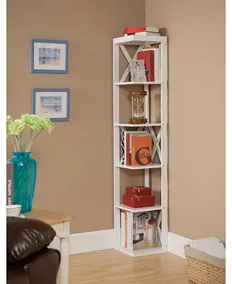 - Whiteley Wood Wall Corner 5 Tier Bookshelf Display Stand, White Brand New